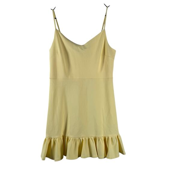 1.State Women's Light Yellow Ruffle Hem Solid Spaghetti Strap Mini Dress Size 6 - Picture 2 of 6